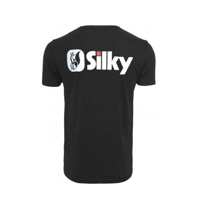 Silky Fox Black Logo T-Shirt featuring iconic logo on back, perfect for tree surgeons and outdoor enthusiasts.