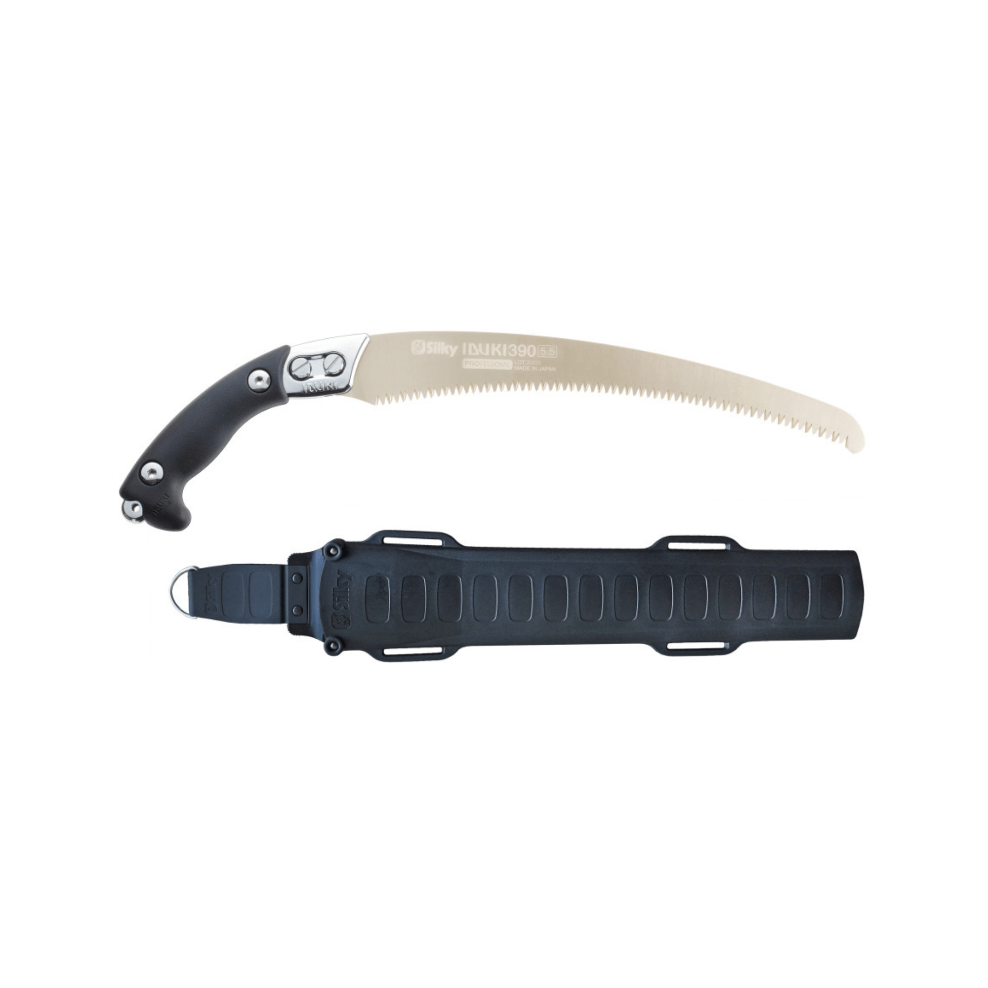Silky Ibuki Hand Saw 390mm with curved blade and protective sheath for tree surgeons.