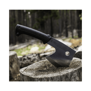 Ono 120 Axe displayed on a wooden stump, showcasing its premium steel blade and ergonomic handle.