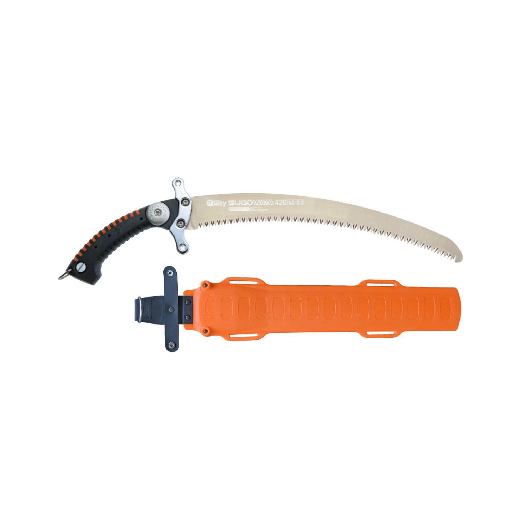 Sugowaza Linemans Hand Saw 420mm with protective sheath, perfect for tree surgeons.