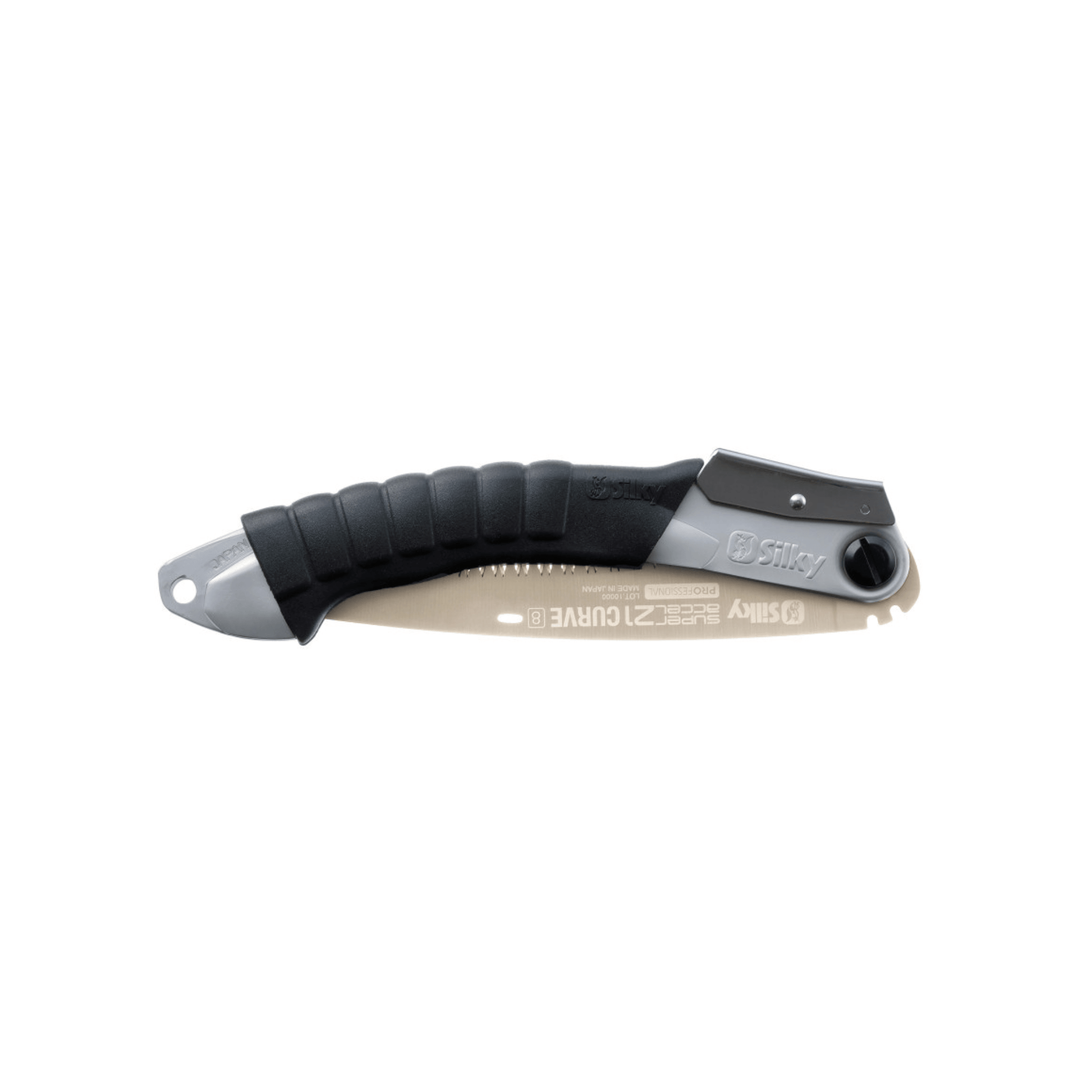 Super Accel Curve Folding Pruning Saw 210mm with a curved nickel-coated blade for efficient cutting.