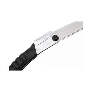 Super Accel Fine Teeth Folding Pruning Saw 210mm close-up of handle and blade.