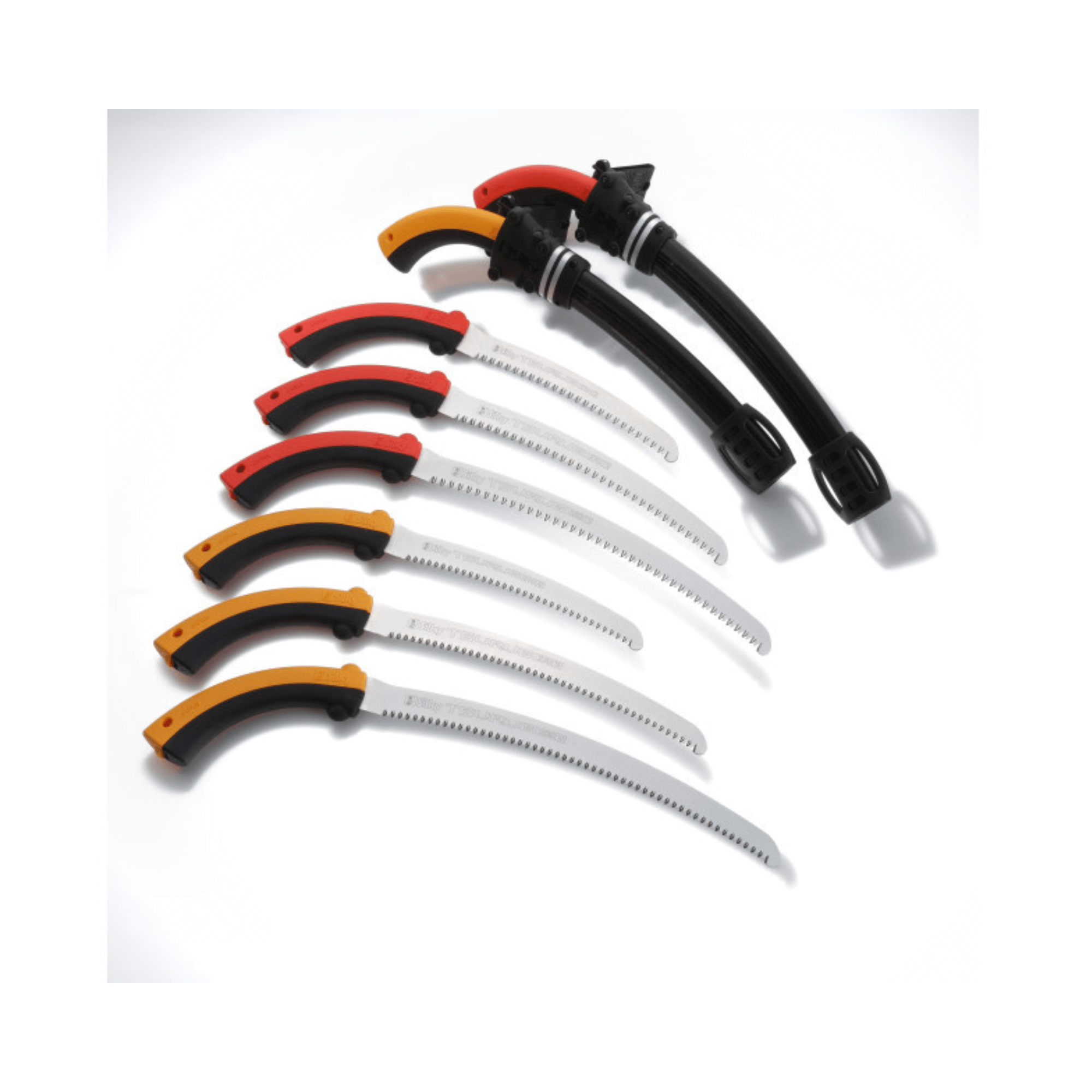 Silky Tsurugi Curve Pruning Saw styles with curved blades for arborists and tree surgeons.