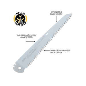 Ultra Accel Straight Hand Saw 240mm blade with hard chrome-plated Japanese steel and taper-ground non set tooth design.