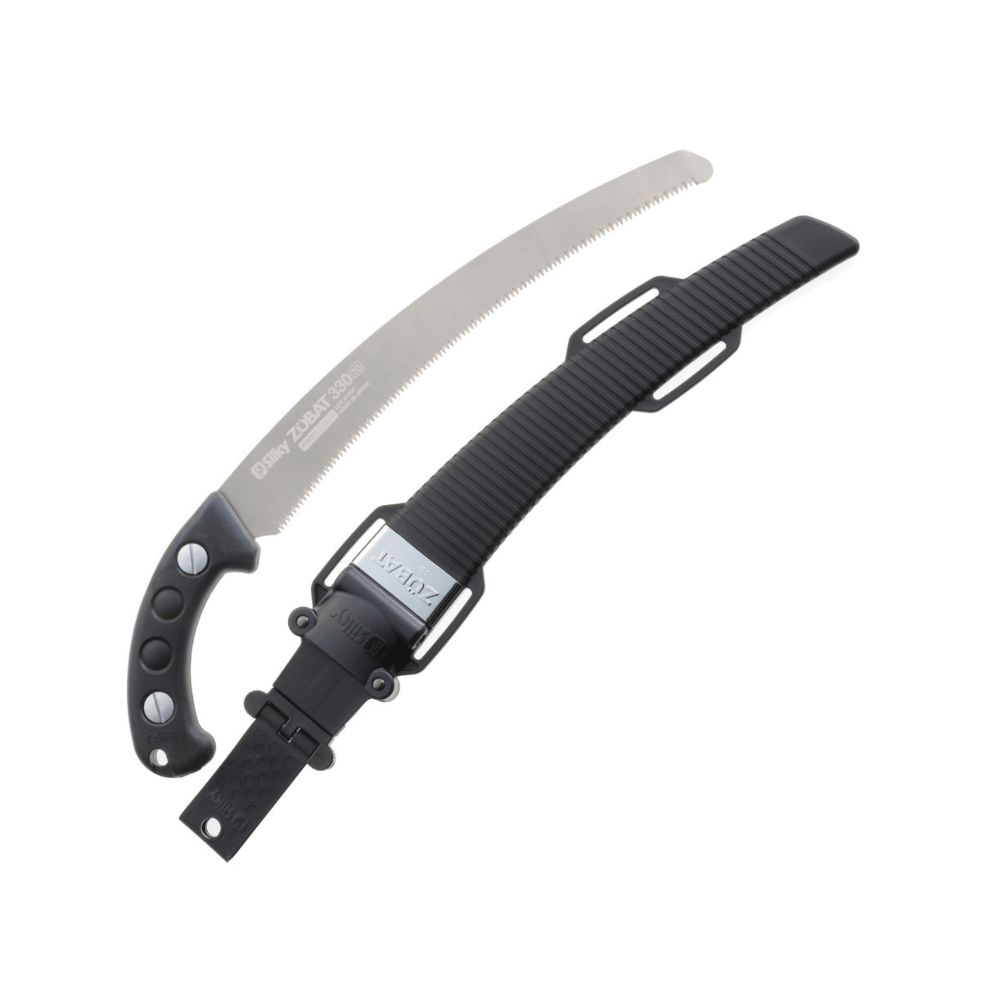 Zubat Professional Pruning Saw Fine Teeth 330mm with black handle and scabbard for tree surgeons.