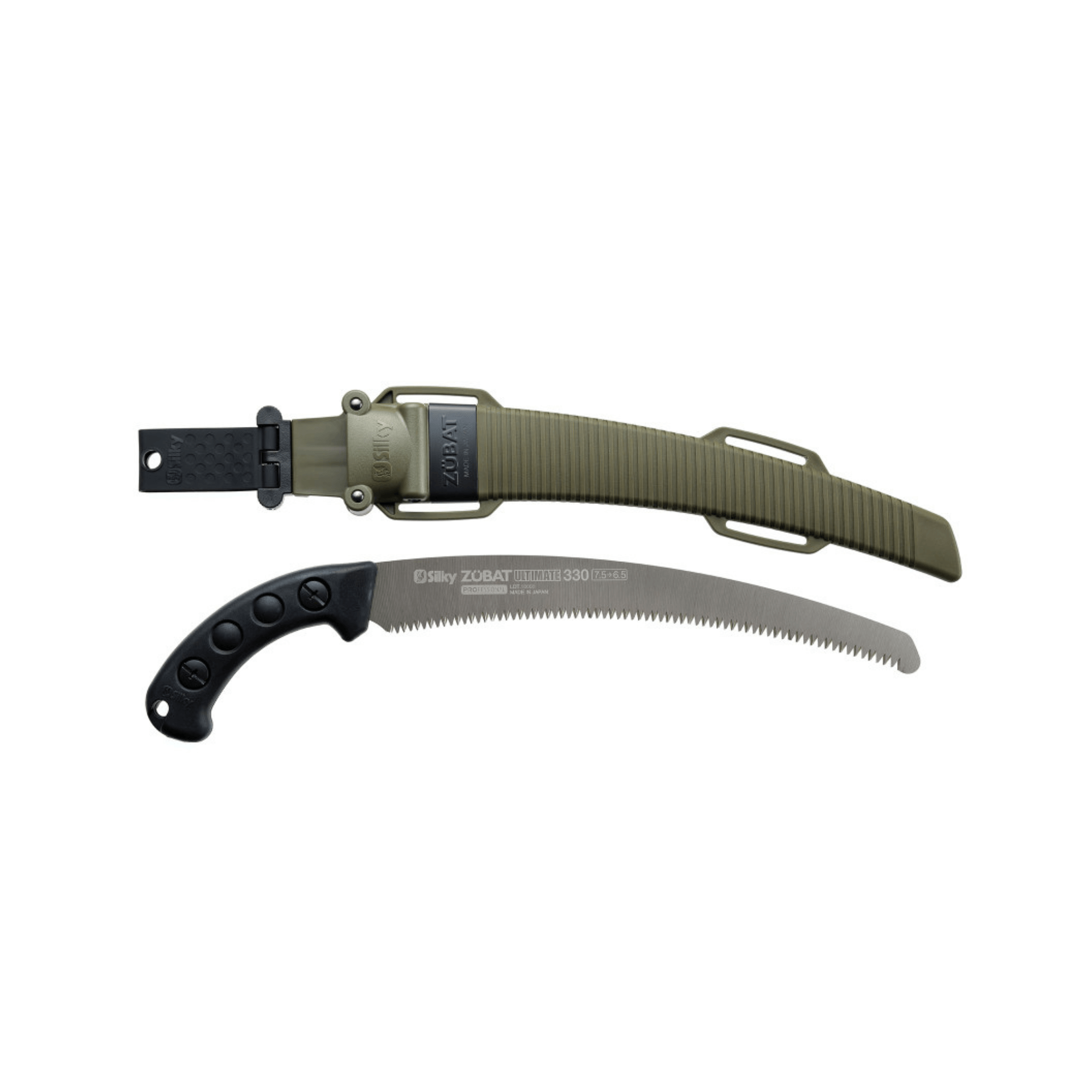 Zubat Ultimate Pruning Saw 330mm with protective sheath and curved blade, ideal for Tree Surgeon use.