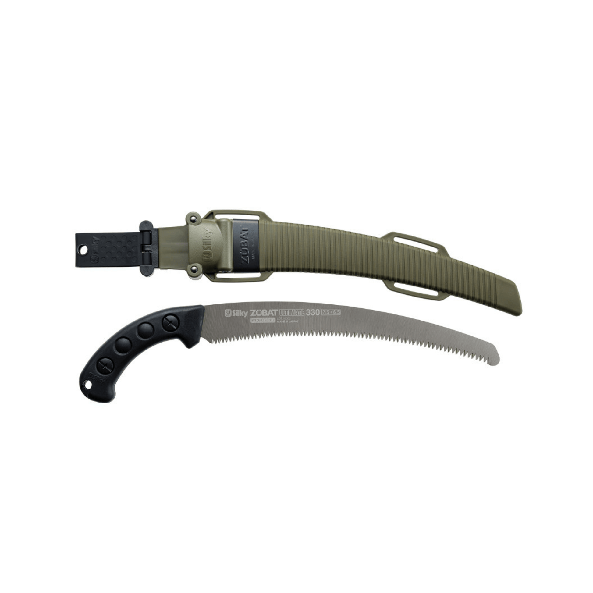 Zubat Ultimate Pruning Saw 330mm with protective sheath and curved blade, ideal for Tree Surgeon use.