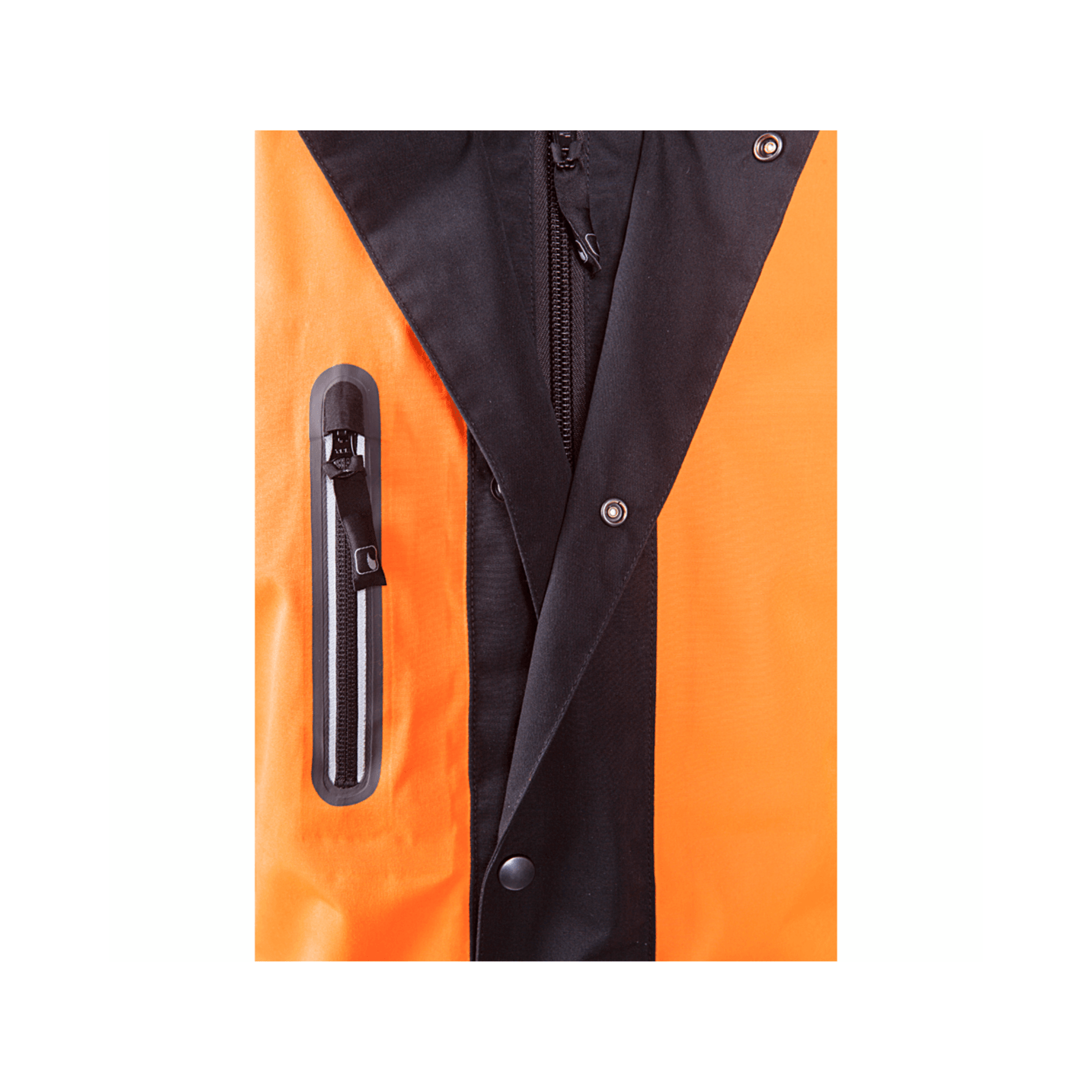 Close-up of the Keiu Rain Work Jacket showing the zipper and button details for durability and style.