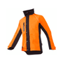 Keiu Rain Work Jacket, a waterproof orange and black jacket designed for outdoor professionals and arborists.