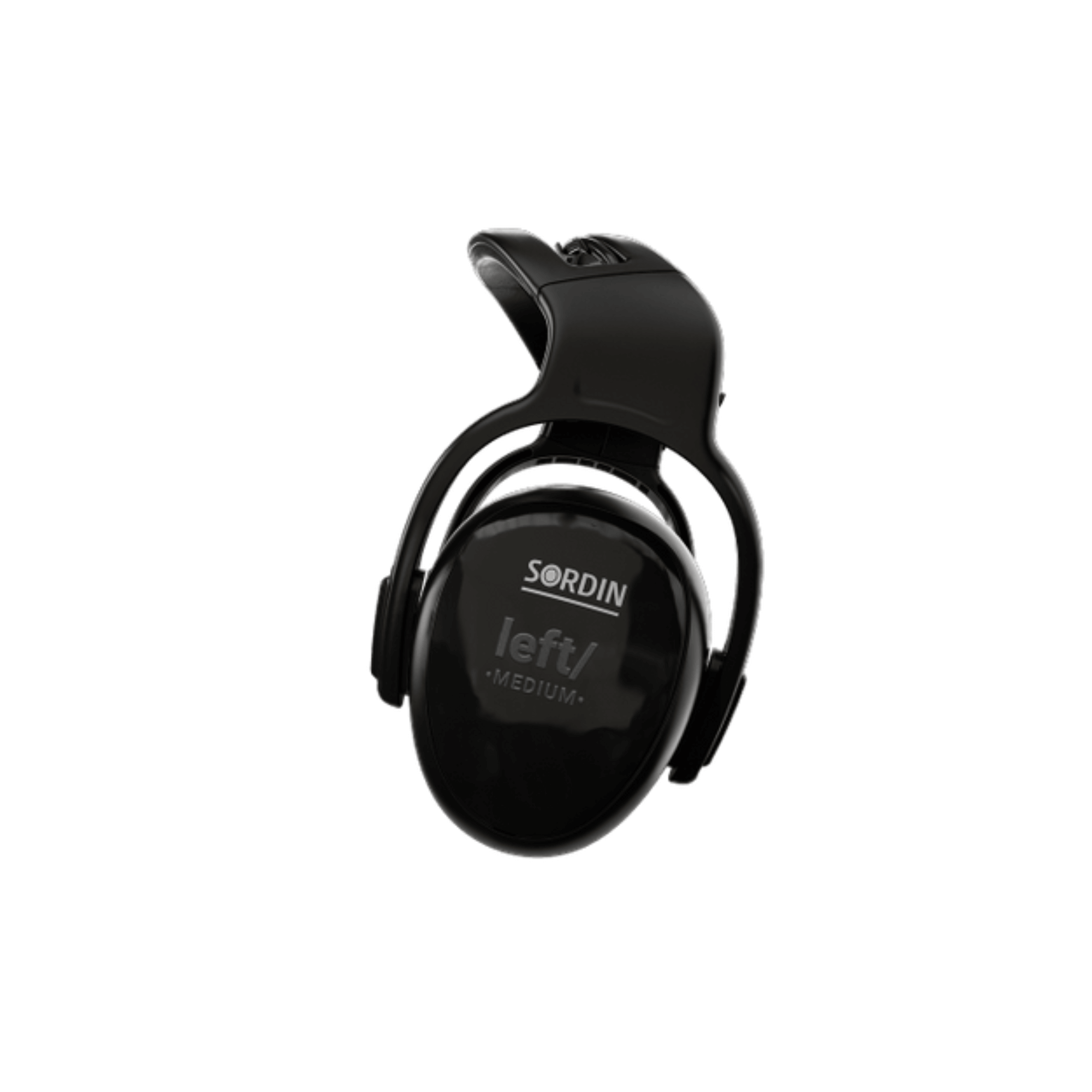 Black Sordin ear protection device on a white background