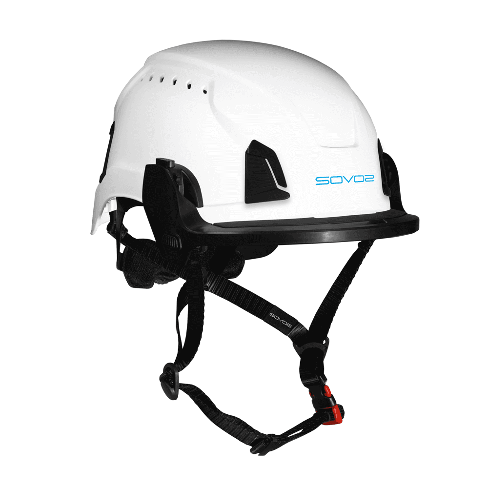 Sovos full face helmet carrier for tree surgeons, designed for clear or mesh visor attachment to Sovos safety helmets.