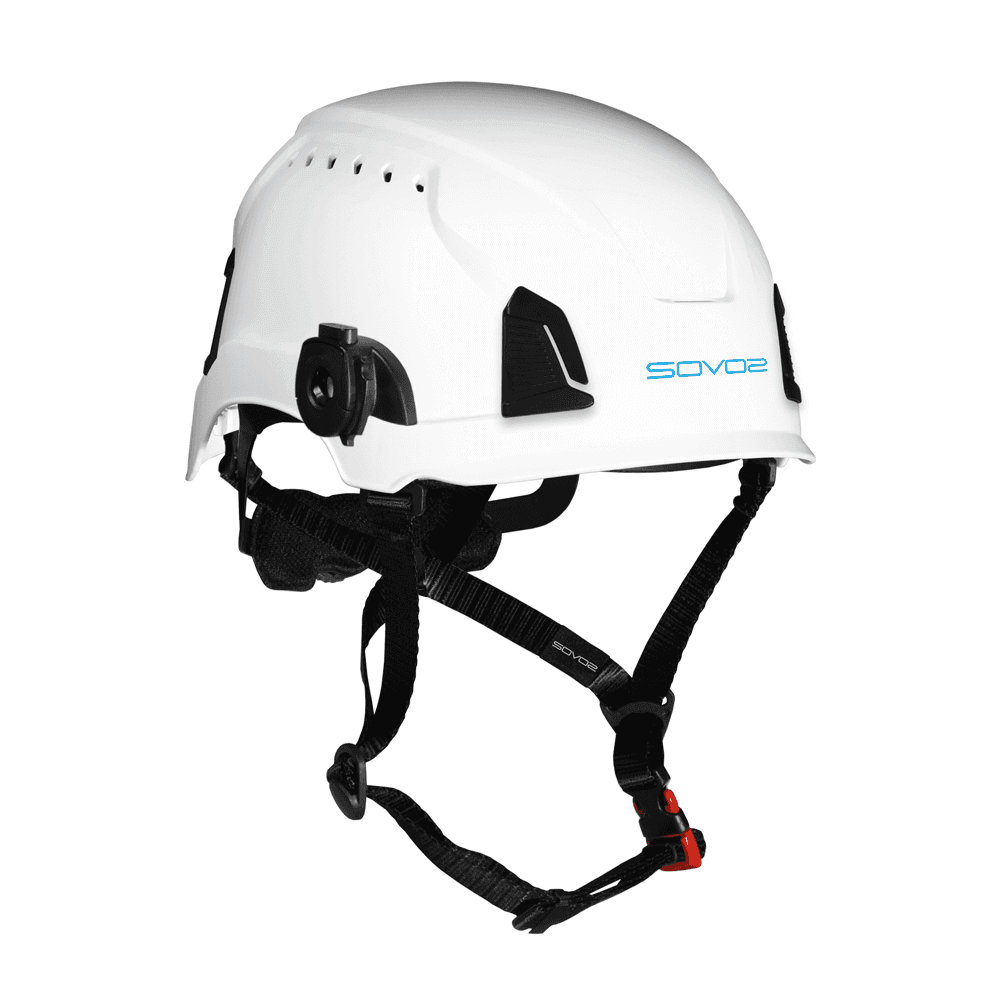 Sovos helmet designed for tree surgeons, showcasing safety features and visor compatibility with adaptors.