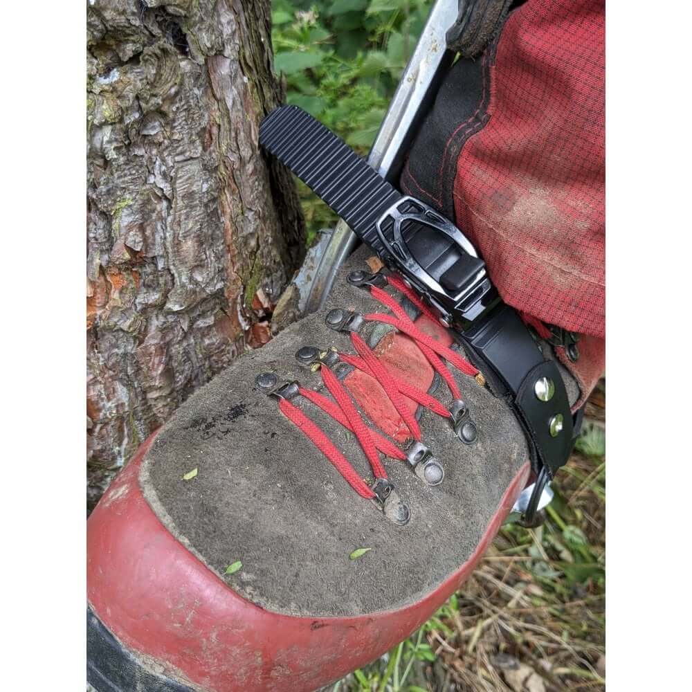 Climbing boot with Spikepod Replacement Ratchet System, ideal for tree surgeons and climbing safety.
