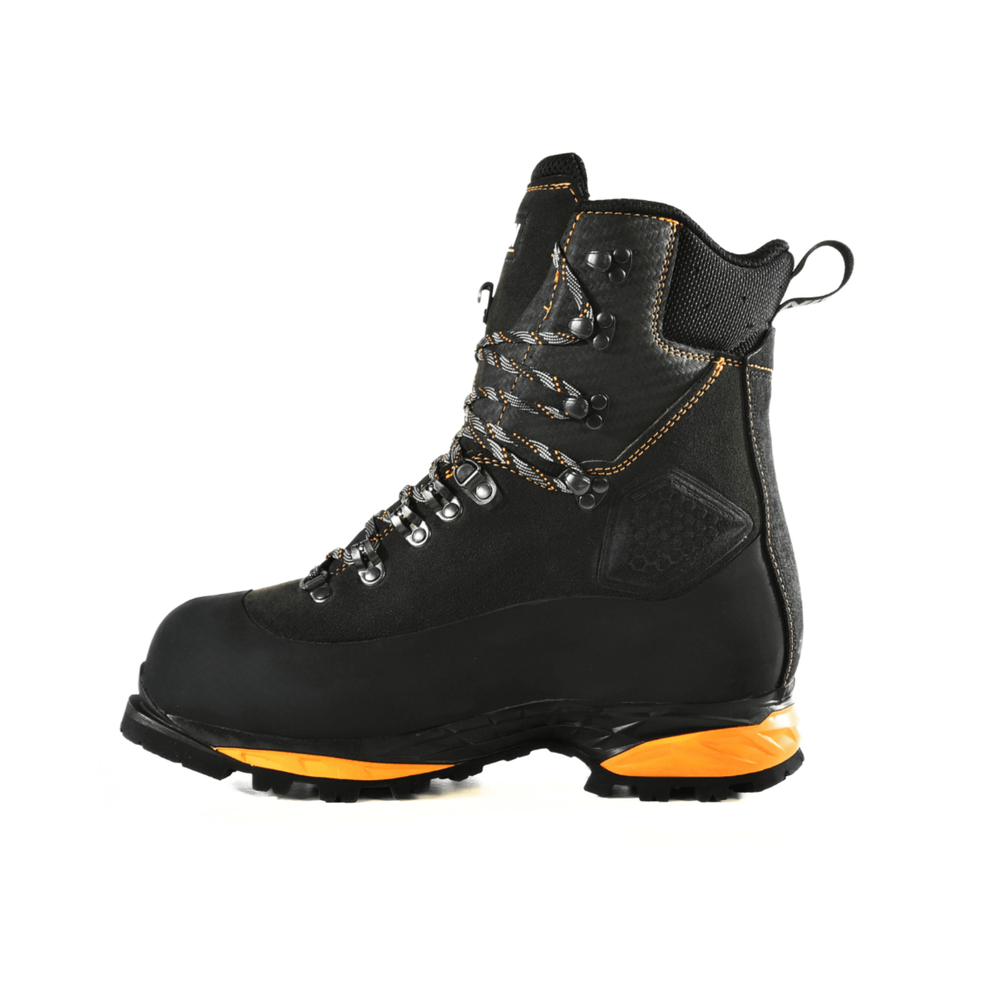 DEFENDER MAX V2 Black Chainsaw Boots Class 2 side view with rugged design and durable materials.