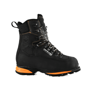 DEFENDER MAX V2 Black Chainsaw Boots Class 2, durable footwear for forestry and arborist professionals.