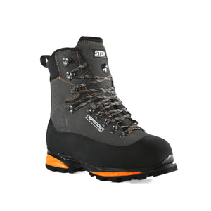 DEFENDER MAX V2 Grey Chainsaw Boots Class 2 with rugged sole and cut protection for forestry workers.