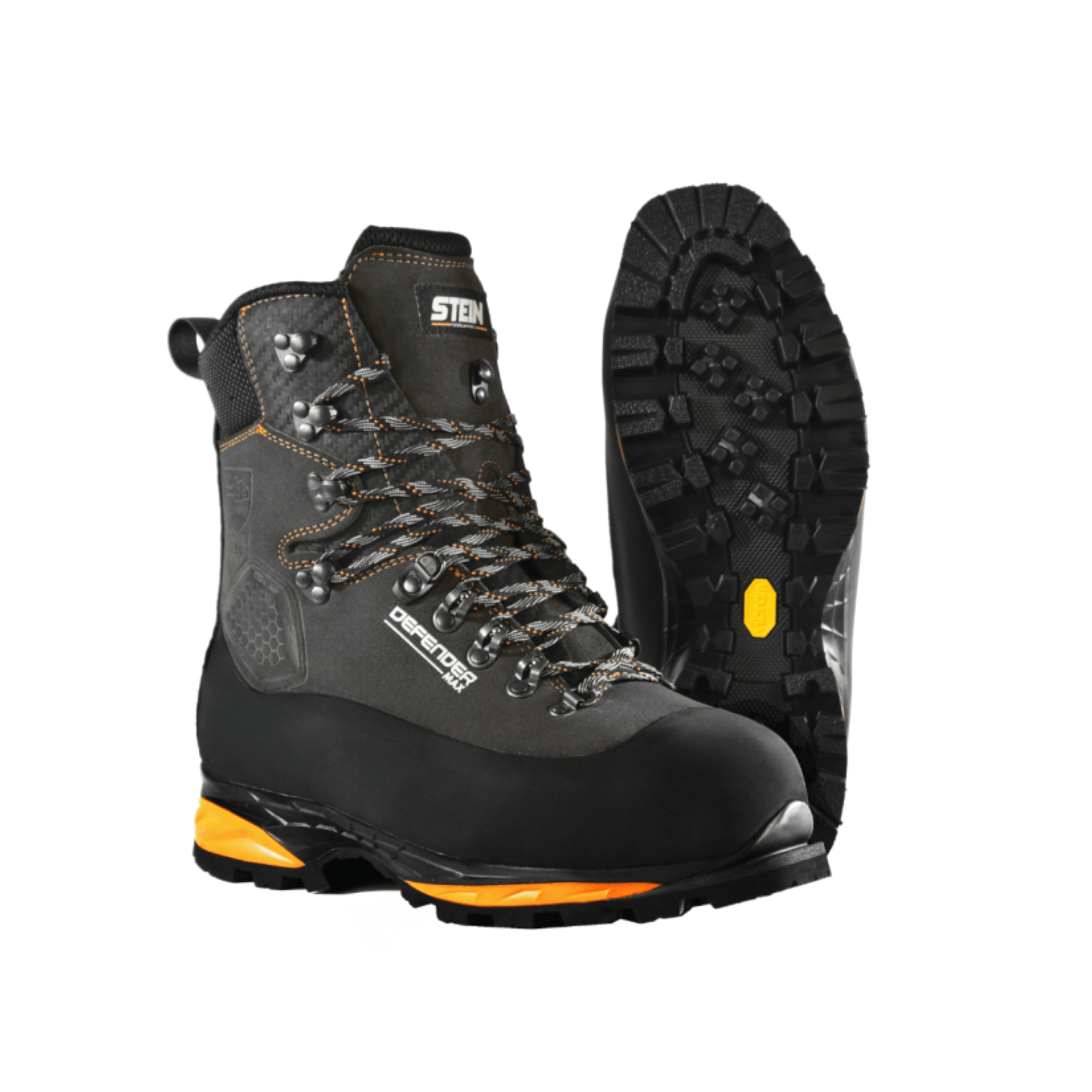 DEFENDER MAX V2 Grey Chainsaw Boots Class 2 with rugged soles and cut protection for arborists and tree surgeons.