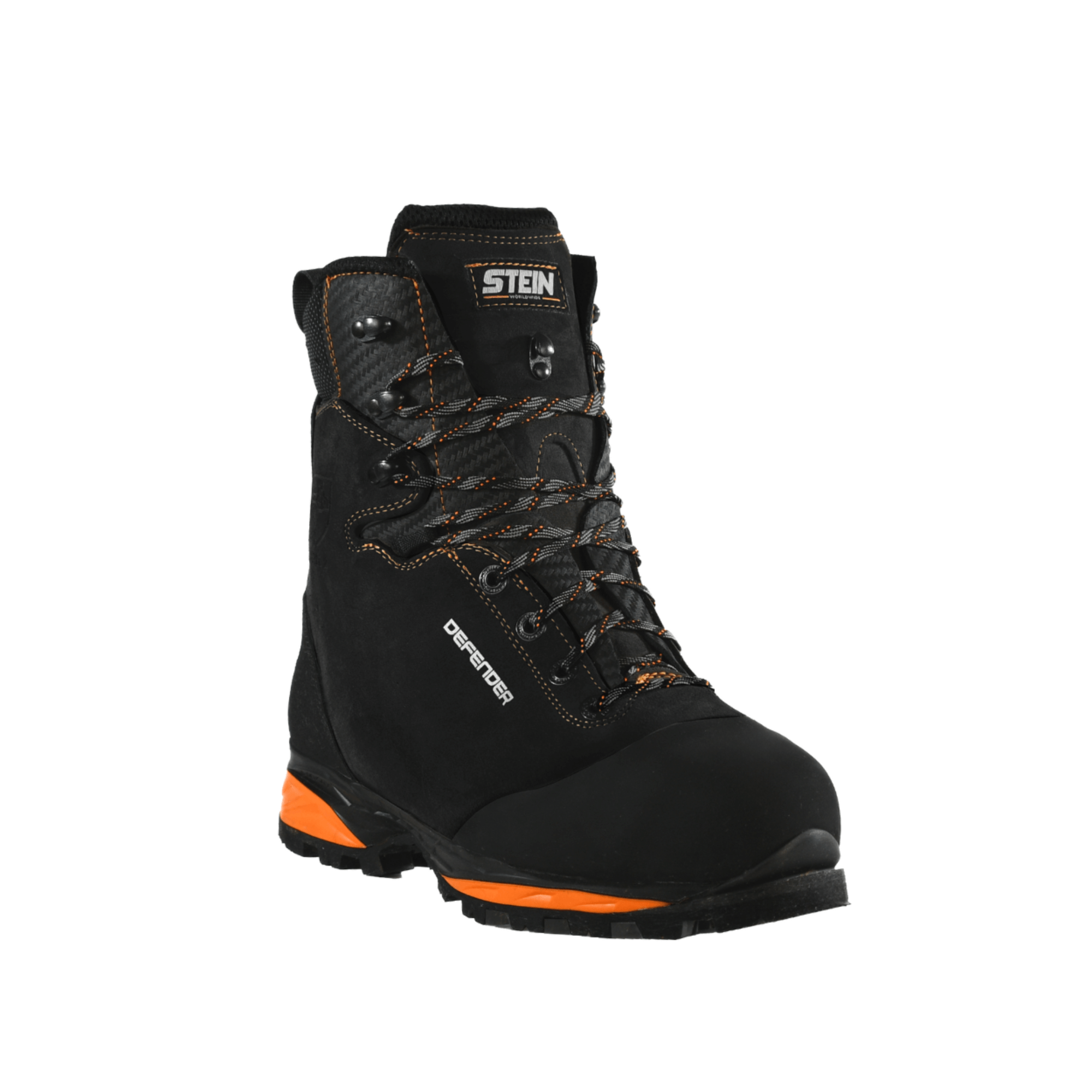 DEFENDER V2 Black Chainsaw Boots Class 2 with robust construction for forestry and outdoor professionals.