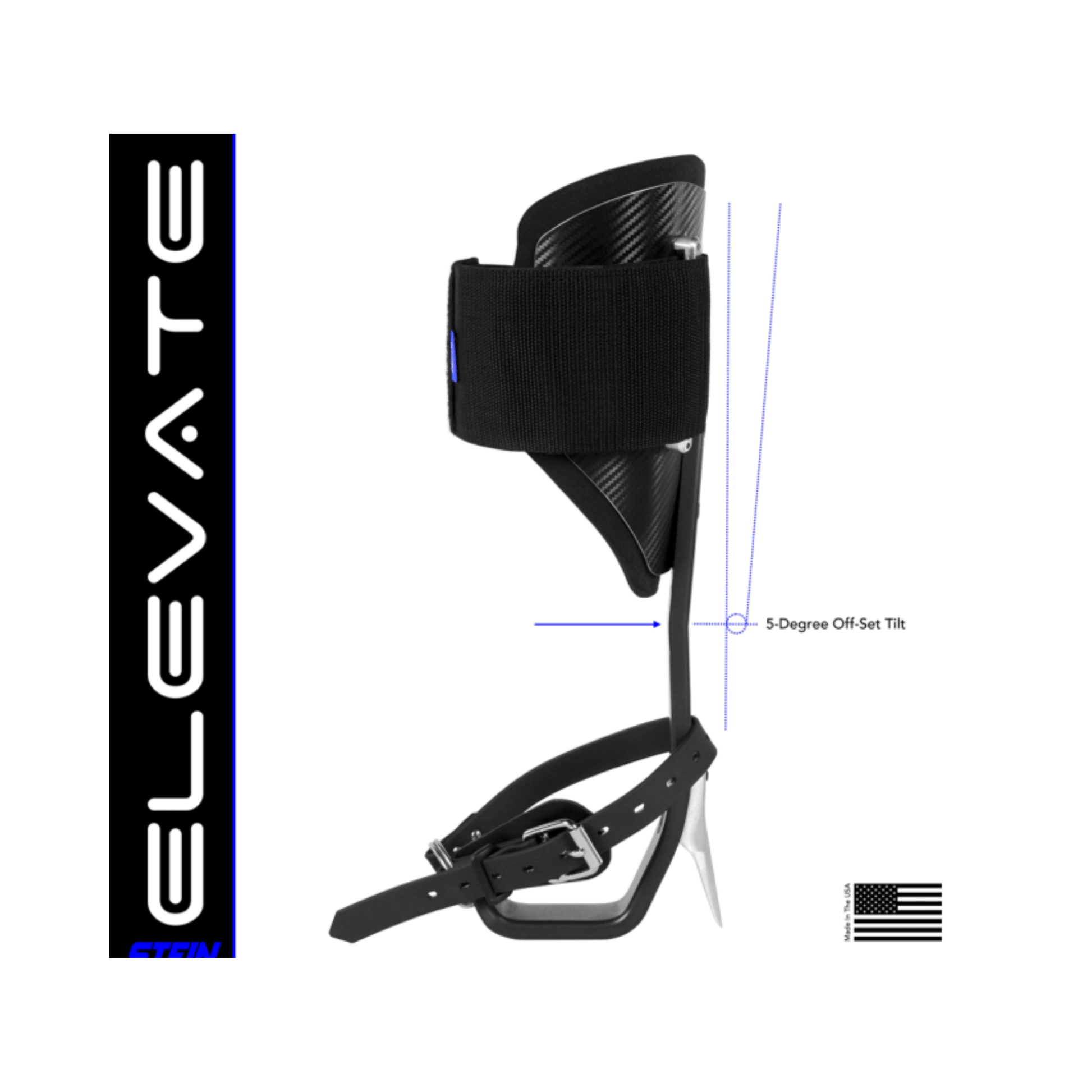 ELEVATE Tree Climbing Spikes Black with adjustable design for tree surgeon use, featuring 5-degree offset tilt.