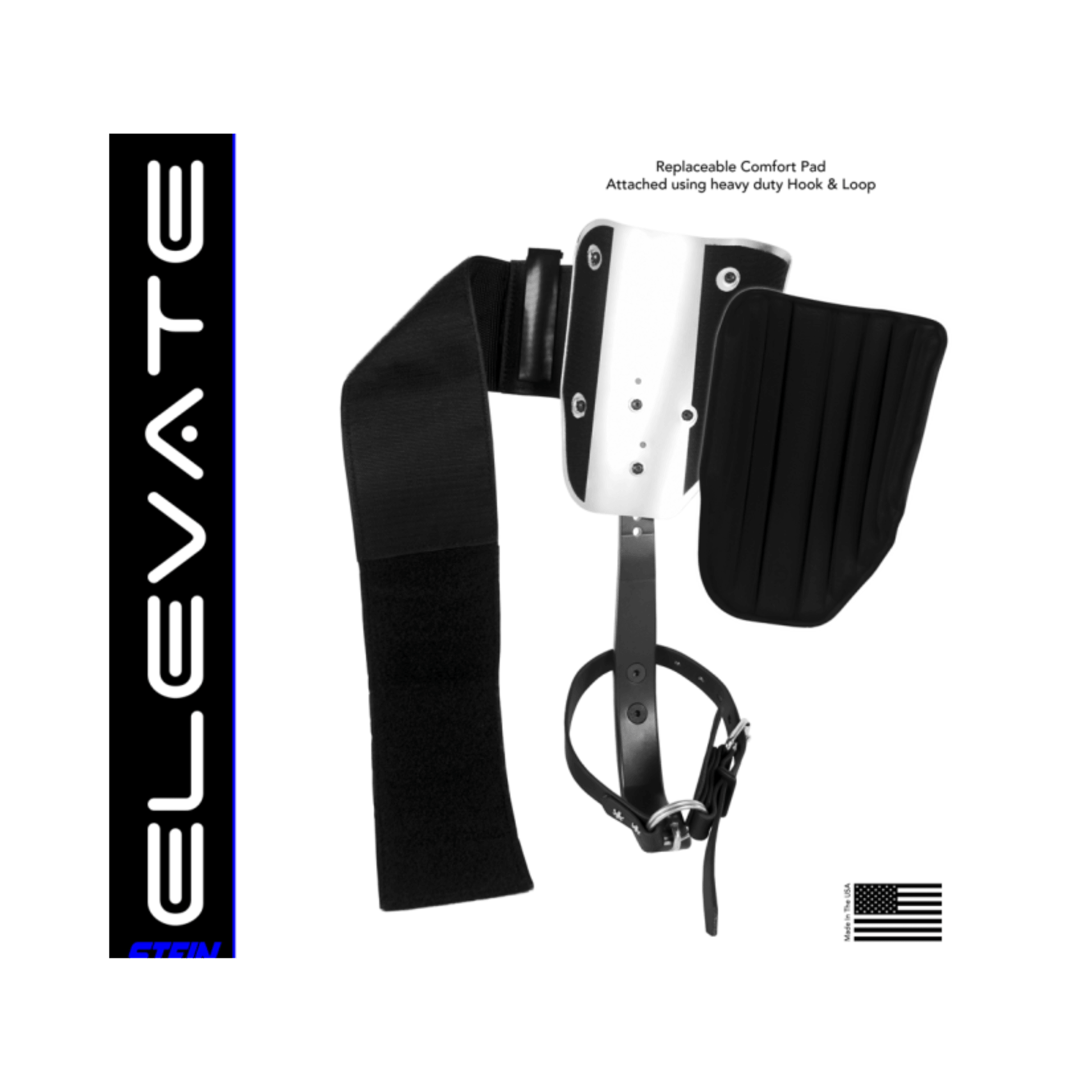 ELEVATE Tree Climbing Spikes Black comfort pad for tree surgeon gear, featuring heavy duty hook and loop attachment.