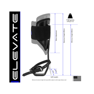 ELEVATE Tree Climbing Spikes Black with detailed measurements and specifications for tree surgeons.
