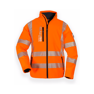 KRIEGER SENTINEL Rail Breathable Jacket in hi-vis orange with reflective stripes, made for arborists and rail professionals.
