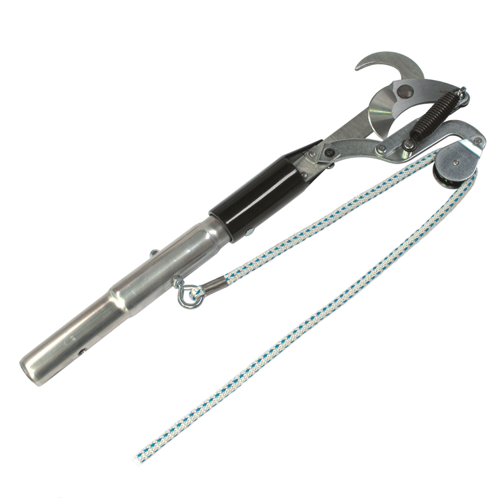 A STEIN lopper head attachment for pole saws with a serrated blade, grip handle, and a line for pruning.