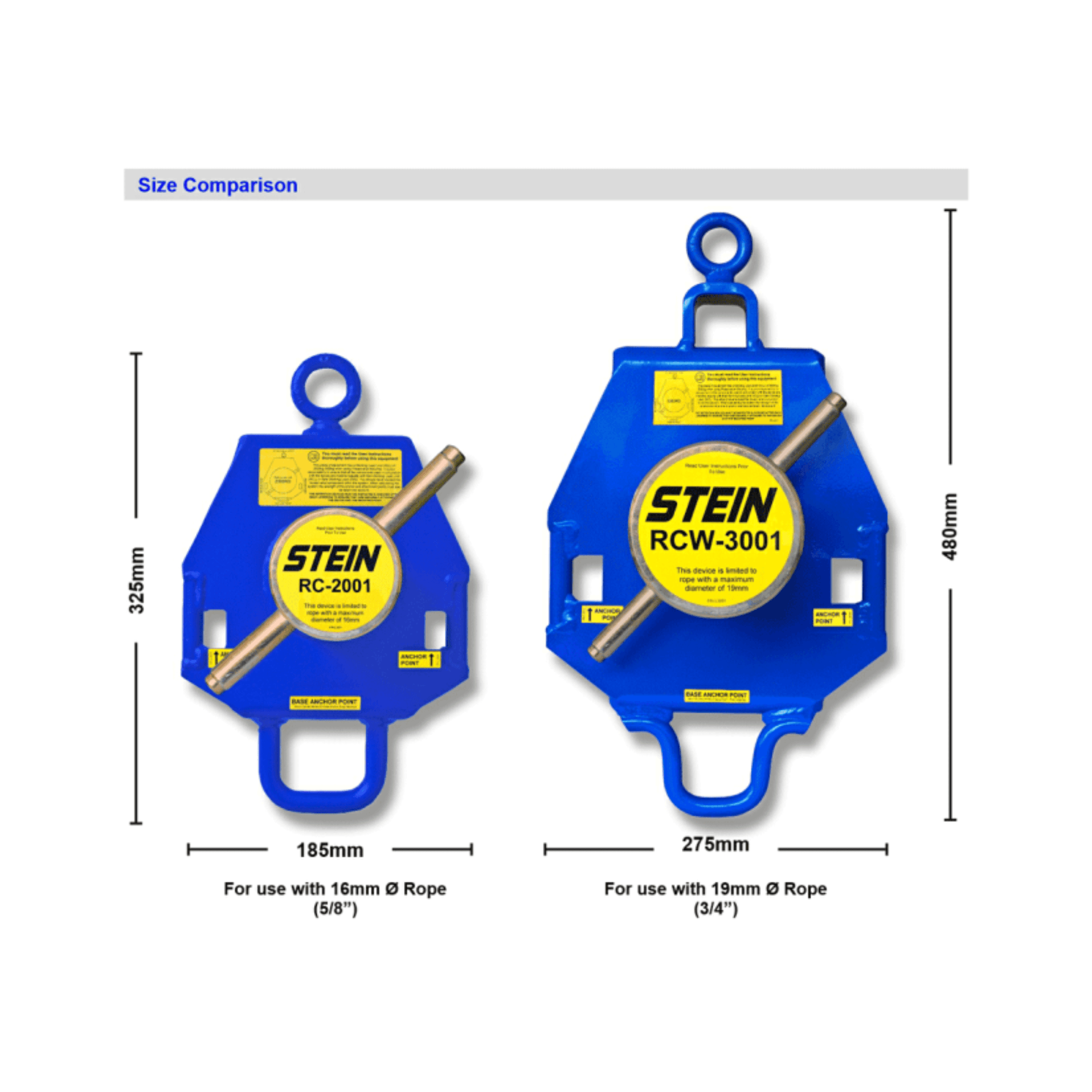 Size comparison of STEIN RC-2001 and RCW3001 Lowering Device for tree surgeons.