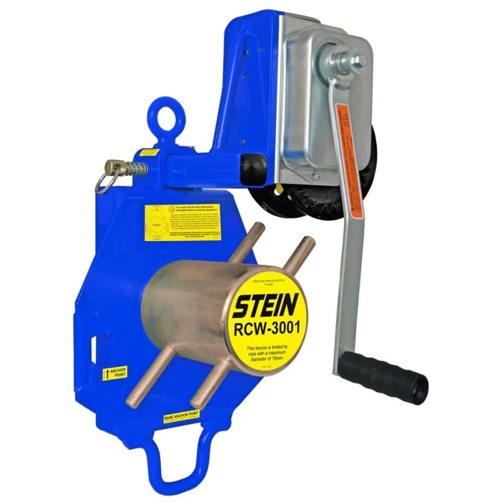 RCW3001 lowering device with winch, designed for tree surgeons, showcasing durable construction and ease of use.