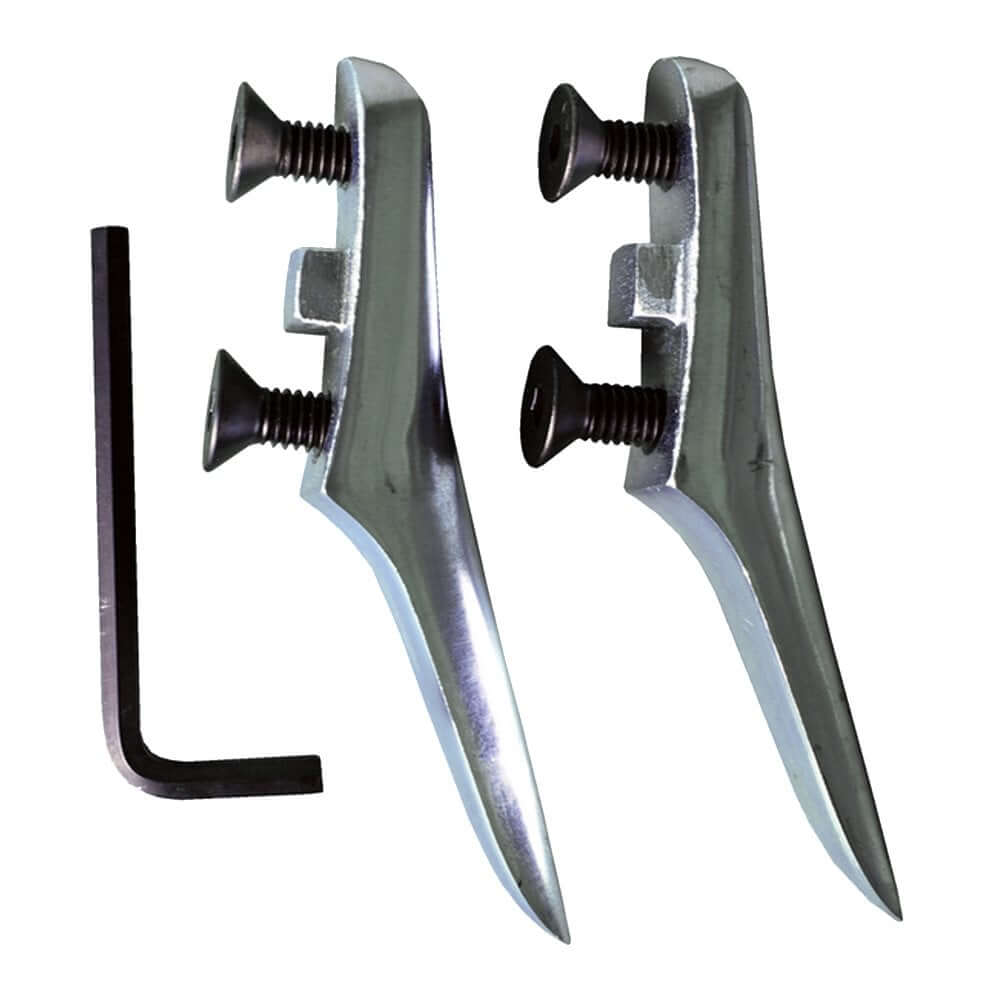 Replacement tree climbing gaffs with screws and Allen wrench for tree surgeons, durable 67mm design.