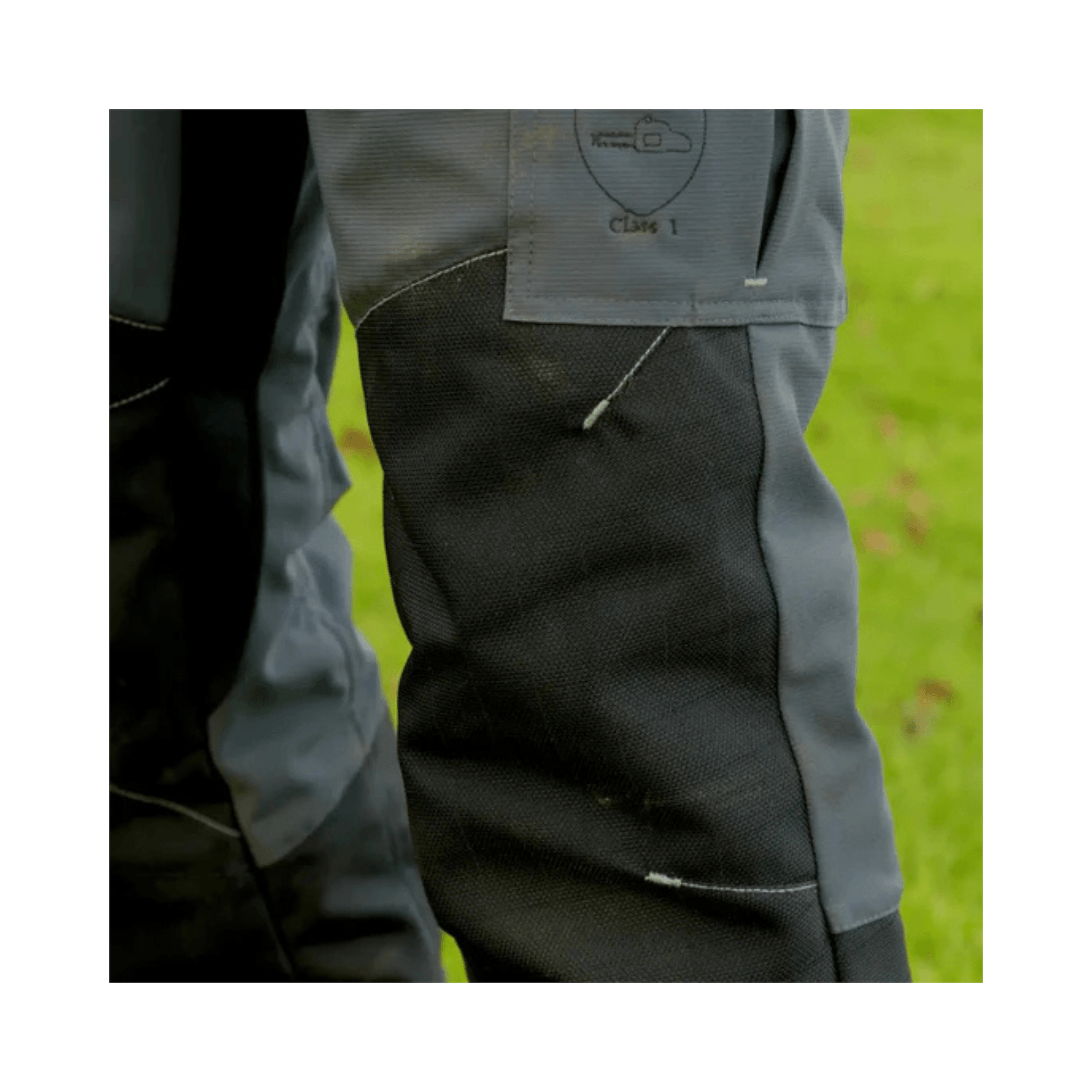 Close-up of the STEIN Sentinel Chainsaw Trousers Type A showcasing durability and design for tree surgeons.