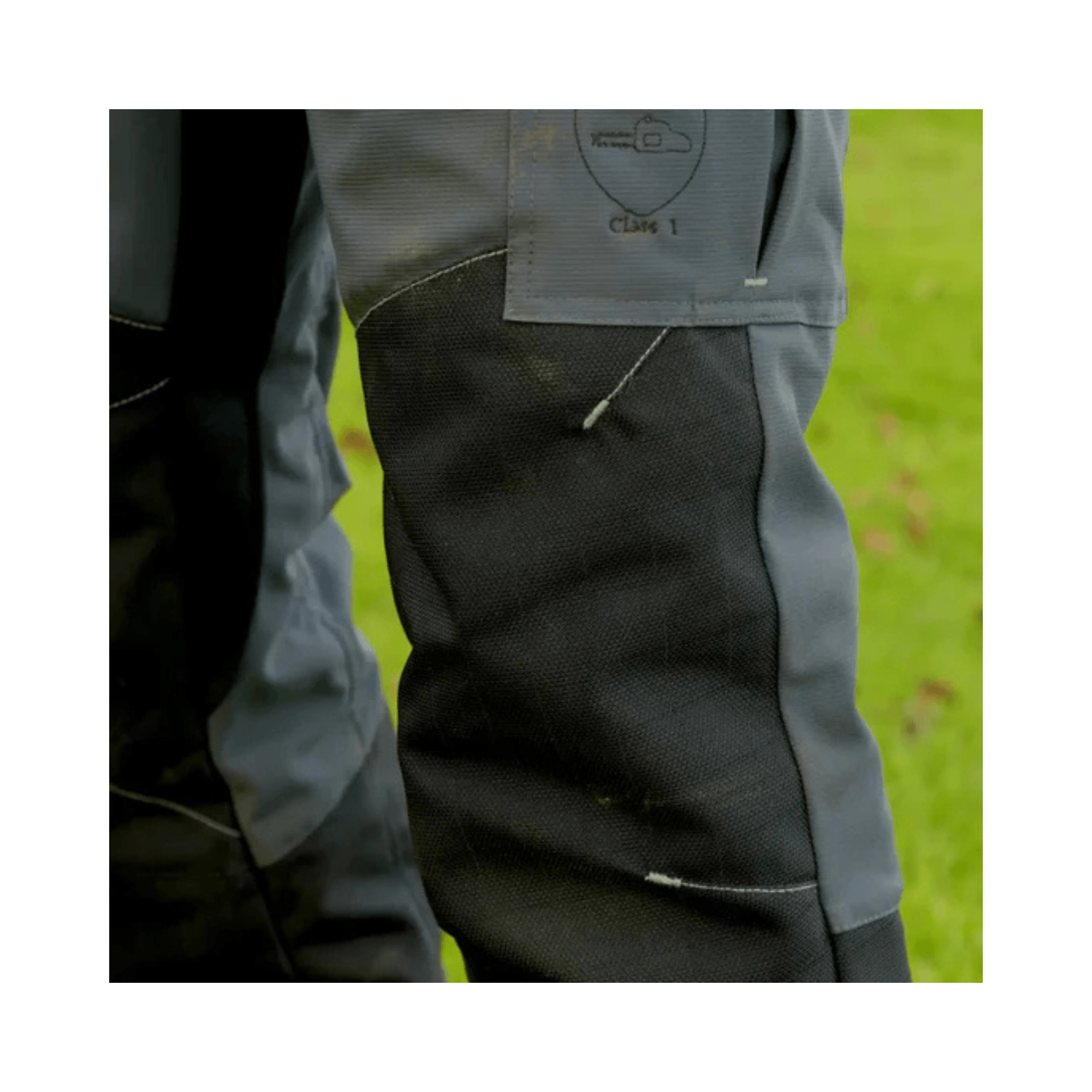 Close-up of the STEIN Sentinel Chainsaw Trousers Type A showcasing durability and design for tree surgeons.