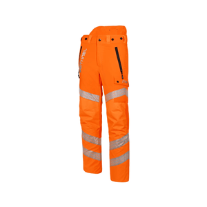 Sentinel Rail Hi-Viz Orange Chainsaw Trousers Type C for tree surgeons, featuring high-visibility design and reflective strips.
