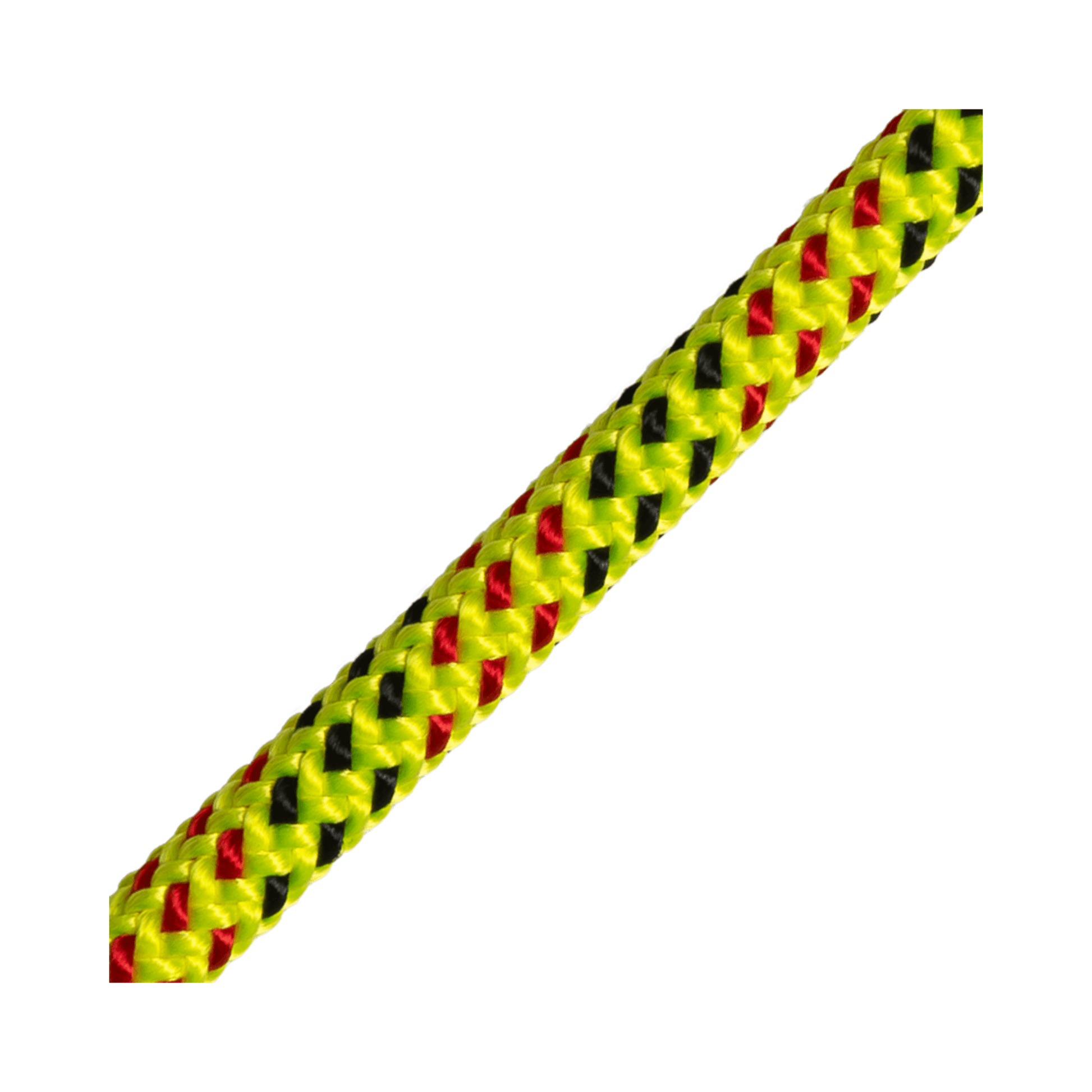 Sunburst Climbing Rope 11.7mm showcasing its vibrant yellow, red, and black braided design for tree surgeons.