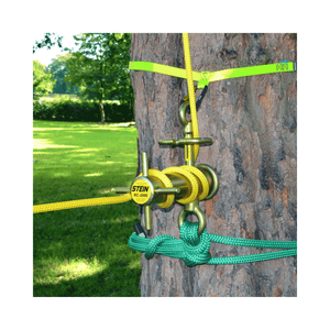 Top Mounting Lowering Strap 5m secured to a tree for RC device installation and rigging.