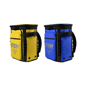 Two STEIN VOYAGER 50 Climbing Kit Storage Bags in yellow and blue, ideal for arborists and tree surgeons.
