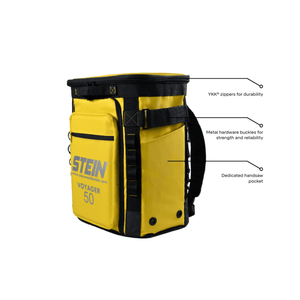 VOYAGER 50 Climbing Kit Storage Bag Yellow with YKK zippers and dedicated handsaw pocket.