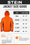 Stein jacket size guide showing size measurements from small to 2X-large with an orange jacket illustration.