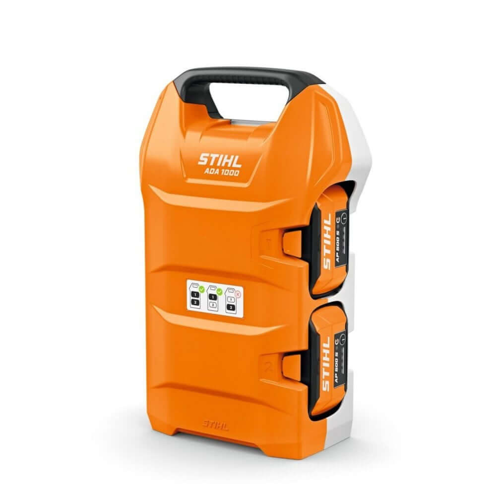 ADA 1000 Dual Battery Slot Adapter for battery efficiency in landscaping work, ideal for tree surgeons.