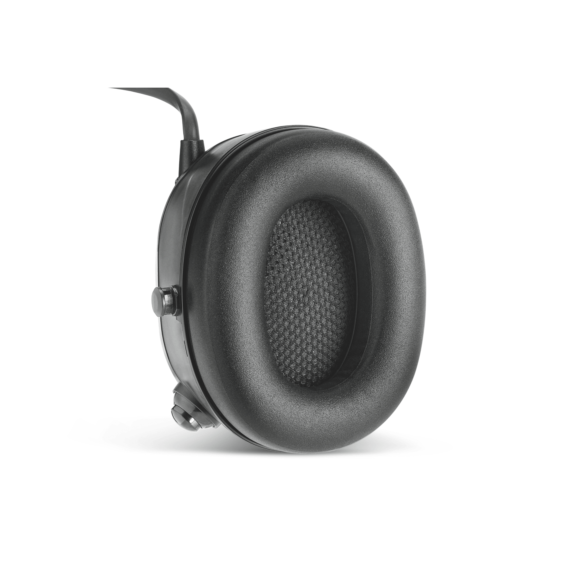 Close-up of STIHL Advance Procom Bluetooth helmet-mounted ear defender ear cup with textured interior.