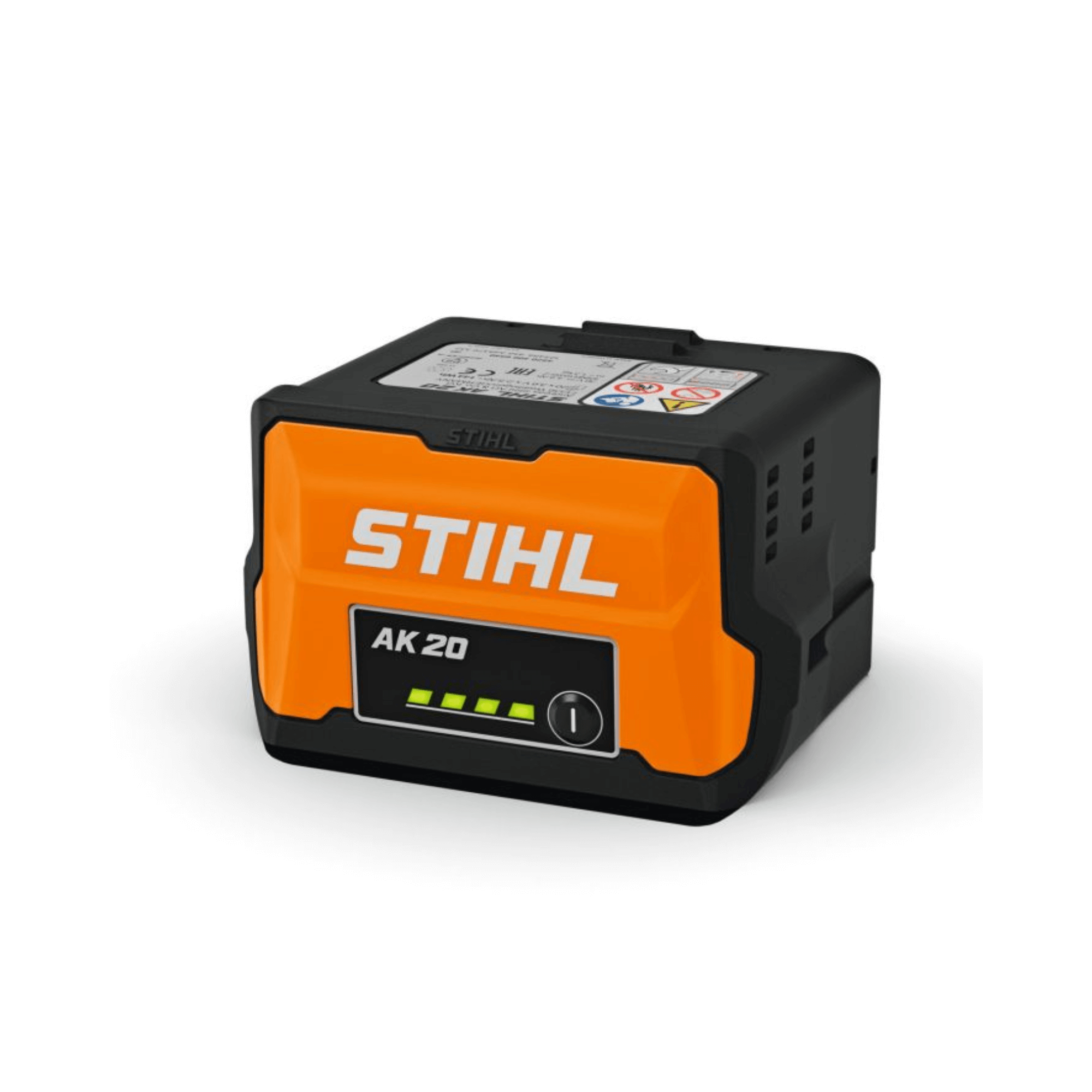 STIHL AK 20 Battery with charge indicator, compact lithium-ion design for garden tasks.