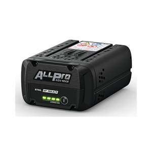 STIHL ALLPRO AP 100 P battery side angle, showing compact tabless design.