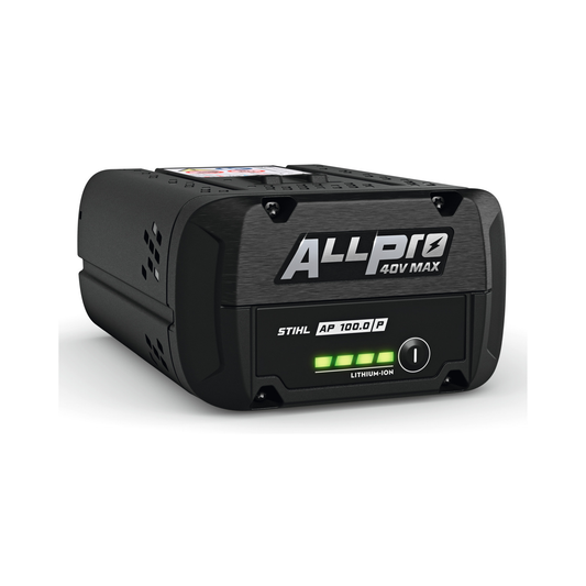 STIHL ALLPRO AP 100 P 40V lightweight professional battery, front view.