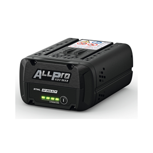STIHL ALLPRO AP 300 P battery side angle, showing AP System connection interface.
