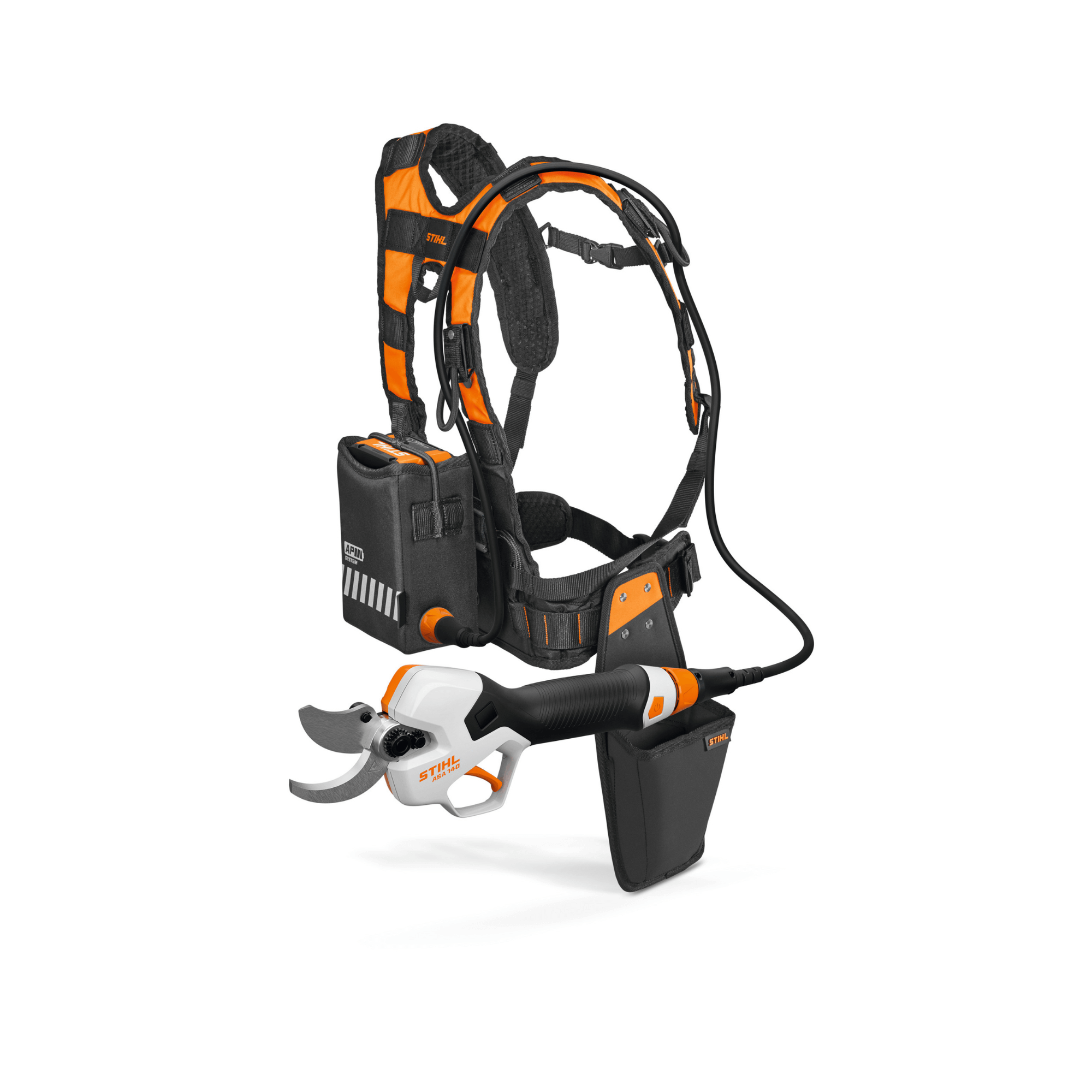 ASA 140 Cordless Secateurs with harness for tree surgeons and arborists, designed for efficient pruning and gardening.