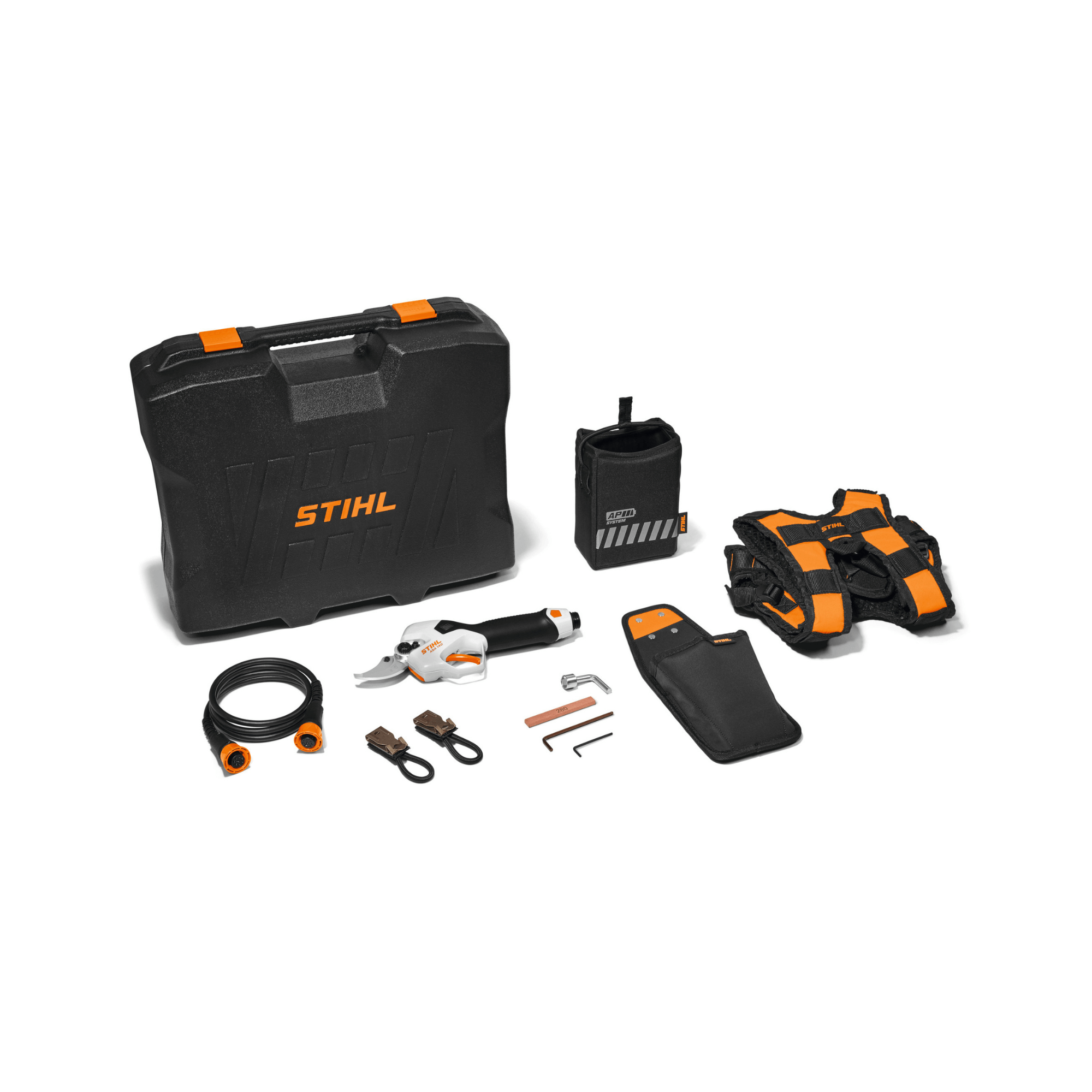 ASA 140 Cordless Secateurs toolkit for tree surgeons and arborists featuring battery and accessories.