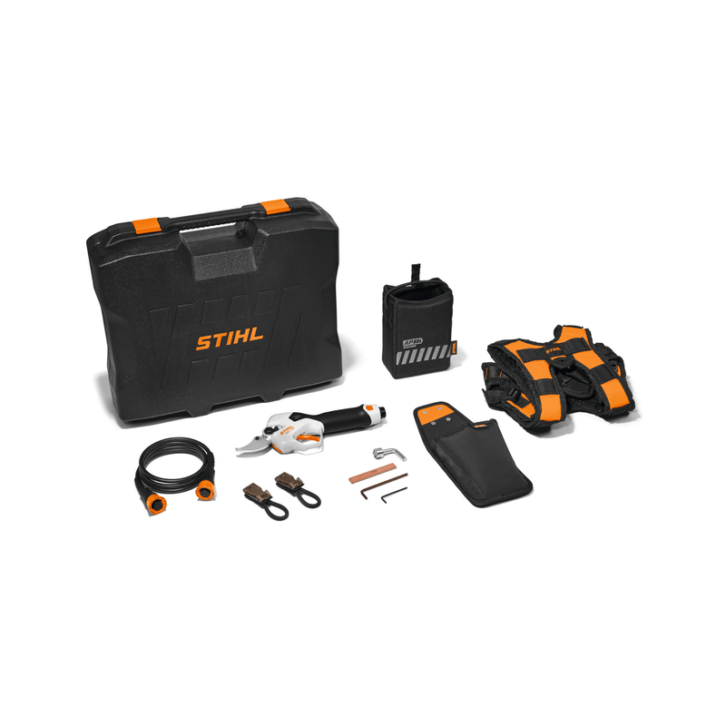 ASA 140 Cordless Secateurs toolkit for tree surgeons and arborists featuring battery and accessories.