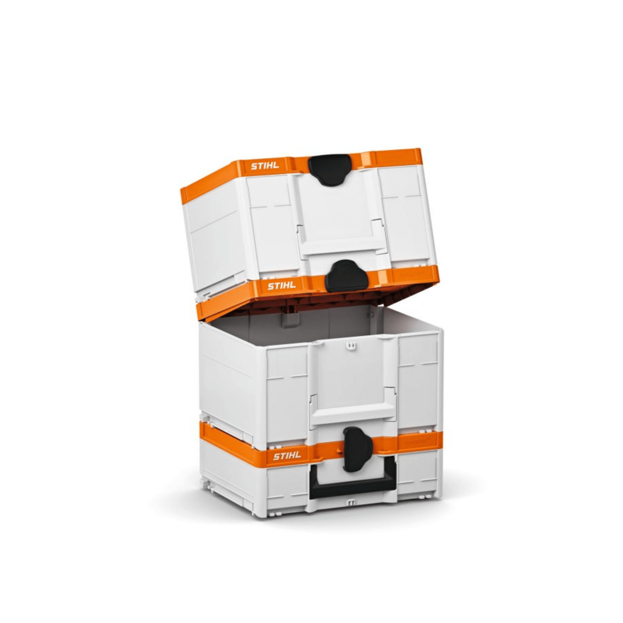 STIHL Battery Box Systainer System for organized storage of batteries, ideal for tree surgeons, available in small, medium, and large.
