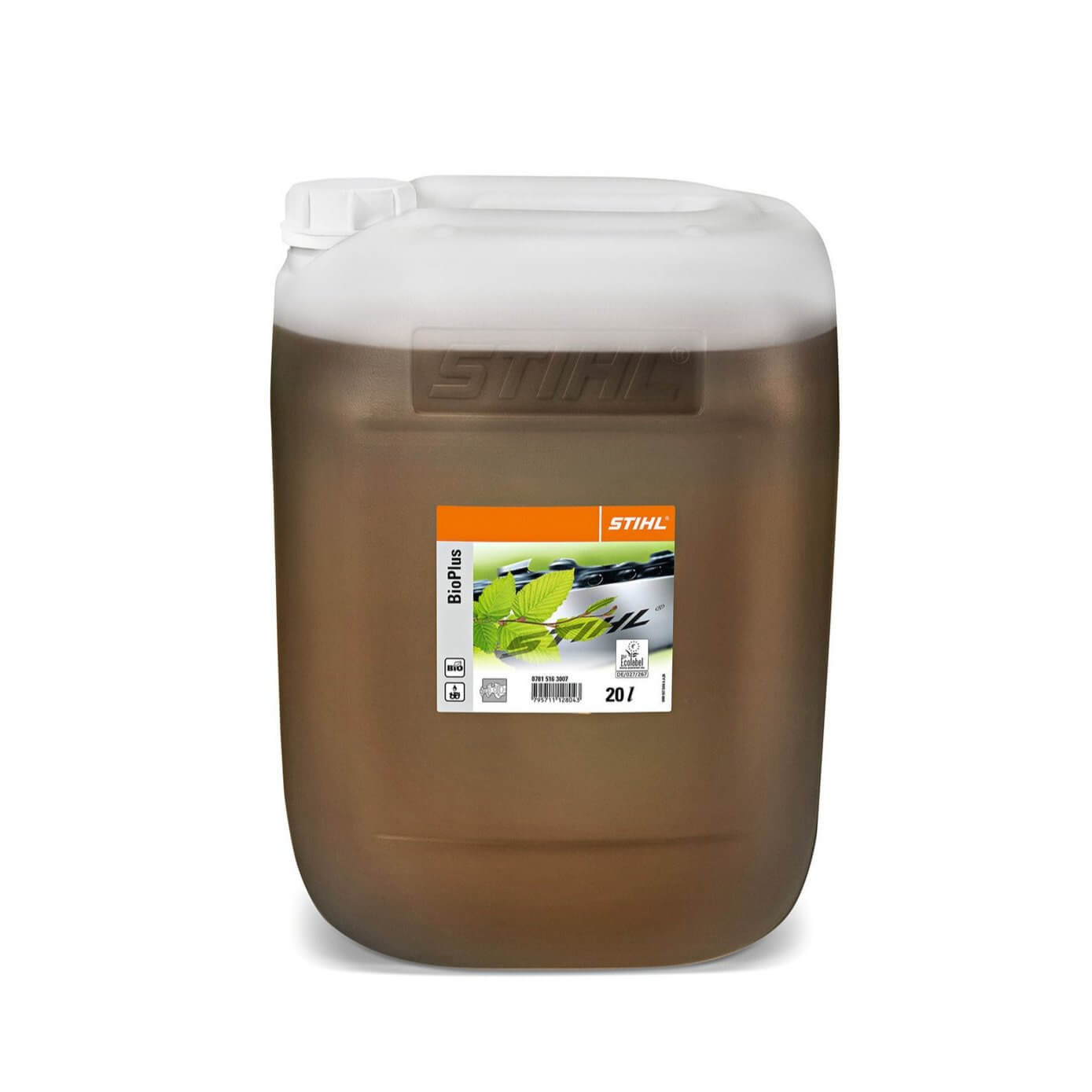 STIHL BioPlus Chain Oil in a 20L container, premium lubricant for tree surgeons and chainsaw enthusiasts.