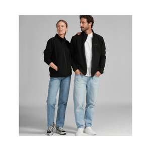 Black Fleece Jacket showcased by a man and woman, ideal for tree surgeons and outdoor activities.